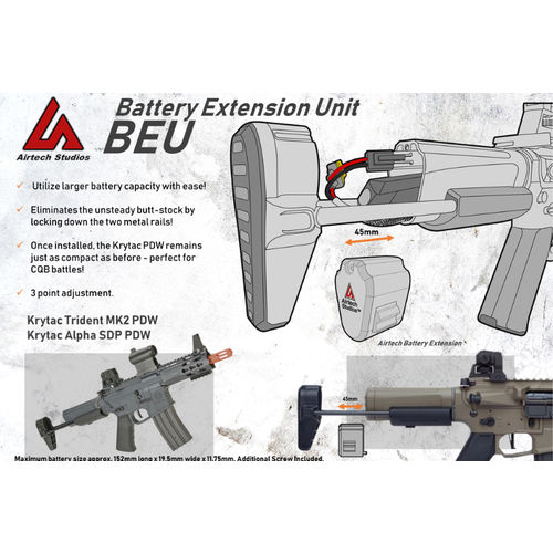 Airtech Studios Battery Extension units BEUs for Krytac Trident MKII PDW & Alpha SDP PDW - Black