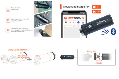 ACETECH Lighter BT Tracer Unit - Black (M14CCW) with M11 CW Adaptor & Micro USB charging cable