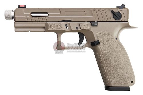 KJ Works KP-13F Full Auto Metal Slide GBB Pistol w/e Thread barrel and Cap - TAN