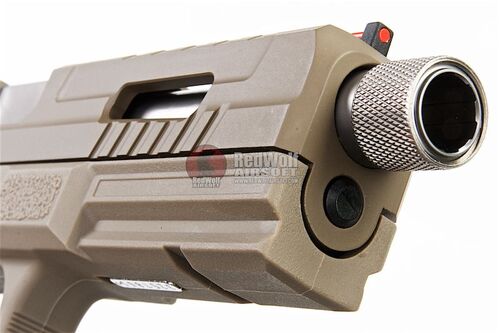 KJ Works KP-13F Full Auto Metal Slide GBB Pistol w/e Thread barrel and Cap - TAN