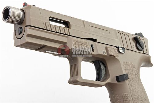 KJ Works KP-13F Full Auto Metal Slide GBB Pistol w/e Thread barrel and Cap - TAN