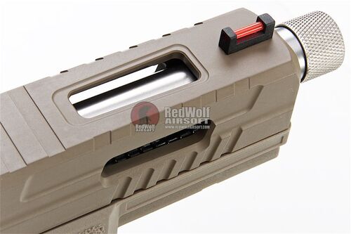 KJ Works KP-13F Full Auto Metal Slide GBB Pistol w/e Thread barrel and Cap - TAN