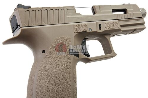 KJ Works KP-13F Full Auto Metal Slide GBB Pistol w/e Thread barrel and Cap - TAN