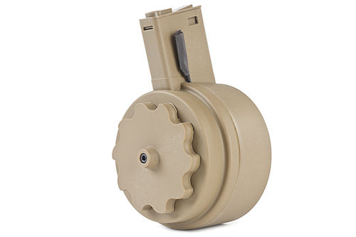 G&P 1500rds Attack Type Auto Winding Drum Magazine for Tokyo Marui M16 Series (FDE)